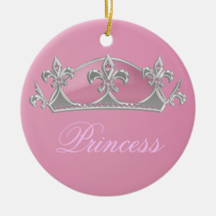 Sparkling Pink Princess Faux Crown with Diamonds Ceramic Tree Decoration