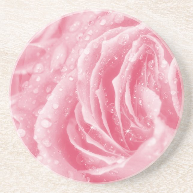 Sparkling Pink Rose Drink Coaster (Front)
