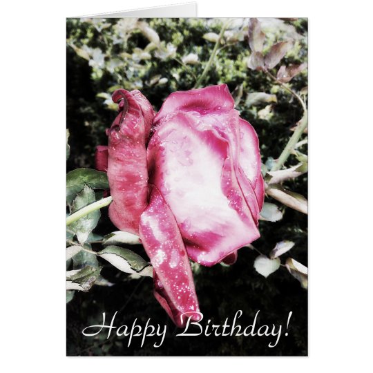 Sparkling Pink Rose Happy Birthday Card
