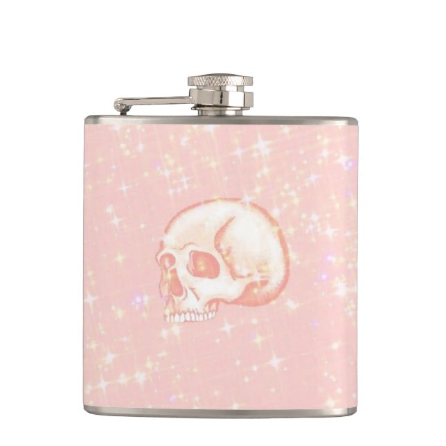 Sparkling Pink Skull Hip Flask (Front)