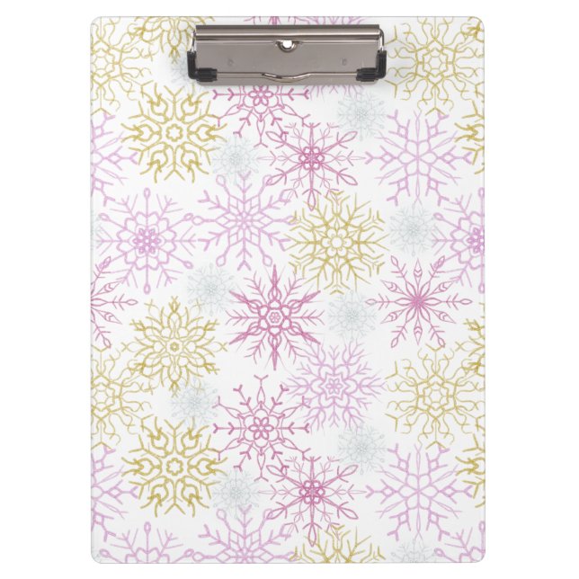 Sparkling Pink Snowflakes Clipboard (Front)