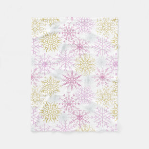 Sparkling Pink Snowflakes Fleece Blanket