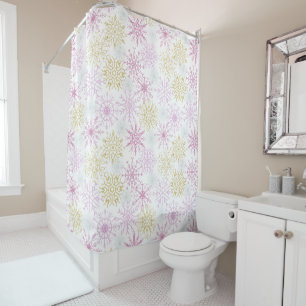 Sparkling Pink Snowflakes Shower Curtain