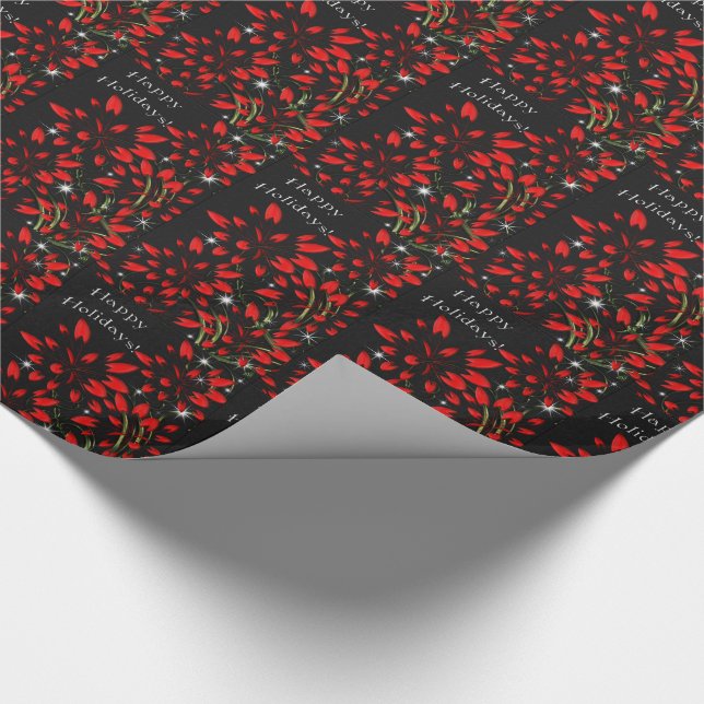 Sparkling Poinsettia Fireworks Wrapping Paper (Corner)