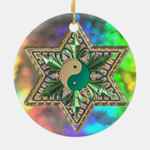 Sparkling Psychedelic Yin-Yang Stars Ornament
