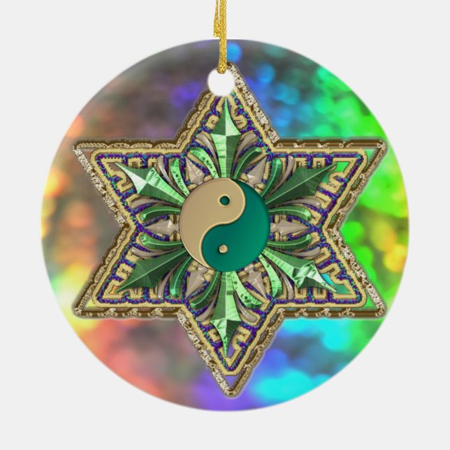 Sparkling Psychedelic Yin-Yang Stars Ornament (Back)