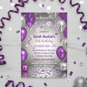Sparkling Purple and Silver 30th Birthday Party Invitation