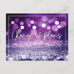 Sparkling Purple Change of Plans Postponed Wedding Postcard