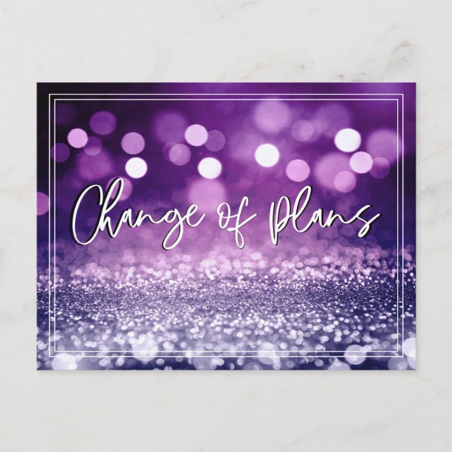 Sparkling Purple Change of Plans Postponed Wedding Postcard (Front)