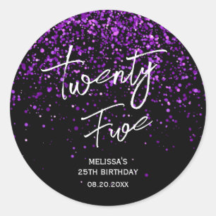 Sparkling Purple Glitter Black Any Age Birthday Classic Round Sticker