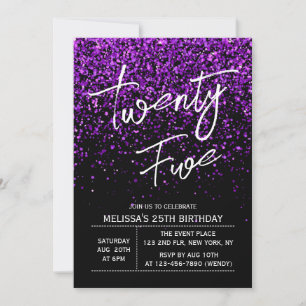 Sparkling Purple Glitter Black Any Age Birthday Invitation