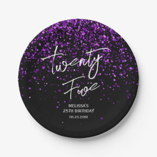 Sparkling Purple Glitter Black Any Age Birthday Paper Plate