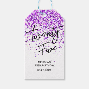 Sparkling Purple Glitter White Any Age Birthday Gift Tags