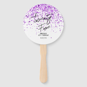 Sparkling Purple Glitter White Any Age Birthday Hand Fan
