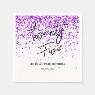 Sparkling Purple Glitter White Any Age Birthday Napkin