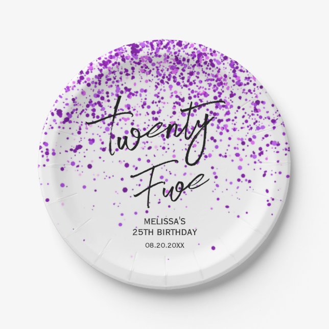 Sparkling Purple Glitter White Any Age Birthday Paper Plate (Front)