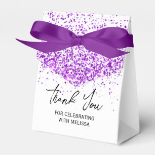 Sparkling Purple Glitter White Birthday Thank You Favour Box