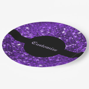 Sparkling Purple Mosaic Pattern Paper Plates