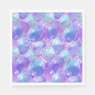 Sparkling Purple Teal Blue Birthday Party Balloons Napkin