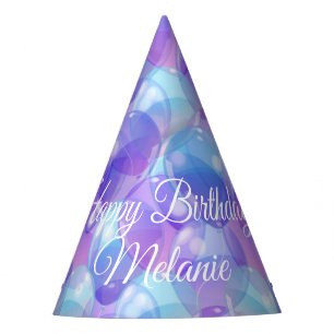Sparkling Purple Teal Blue Birthday Party Balloons Party Hat