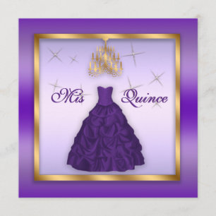 Sparkling Quinceanera Invite Purple Lavender Gold