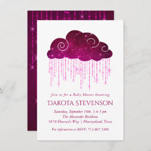 Sparkling Rain   Dark Pink Monochrome Baby Shower Invitation