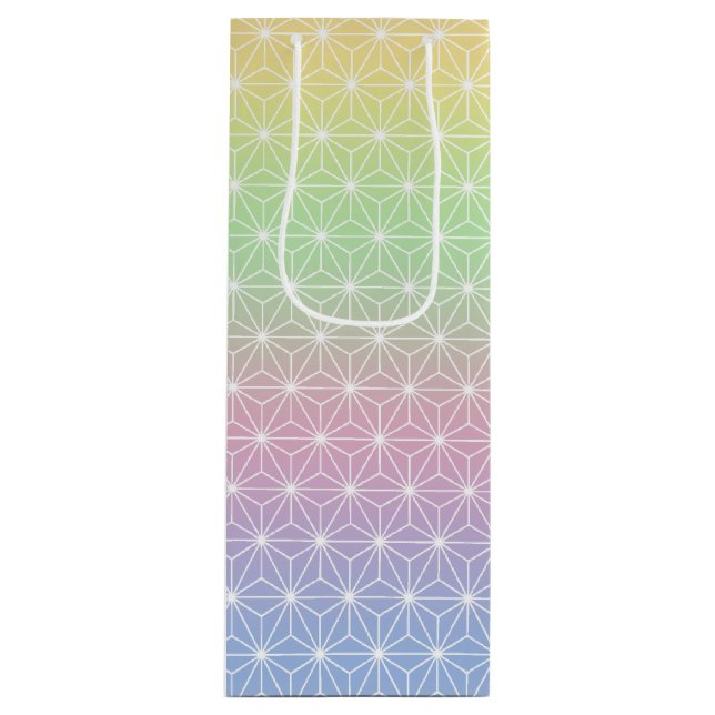Sparkling Rainbow Asanoha Geometric Pattern Wine Gift Bag (Front)