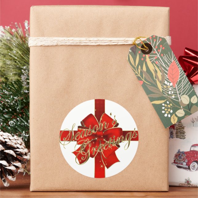Sparkling Red Bow Season's Greetings Stickers (Holiday)
