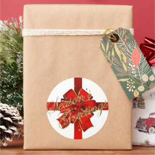 Sparkling Red Bow Season's Greetings Stickers
