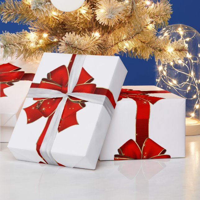 Sparkling Red Bow Seasons Greetings Wrapping Paper (Holidays)