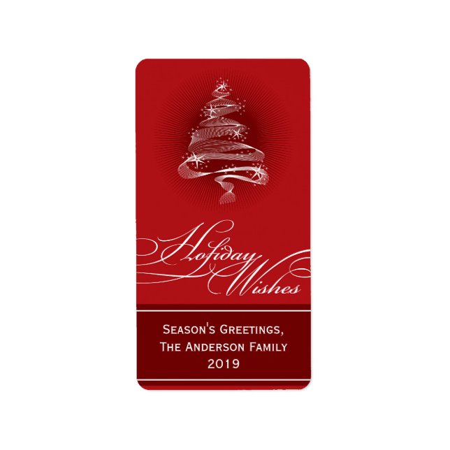 Sparkling Red Christmas Tree Swirls Holiday Gift T Label (Front)