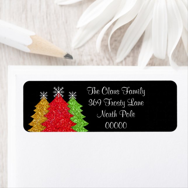 Sparkling red gold green Christmas tree snowflake (Insitu)