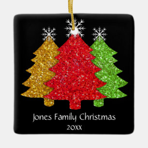 Sparkling red gold green Christmas tree snowflake Ceramic Ornament