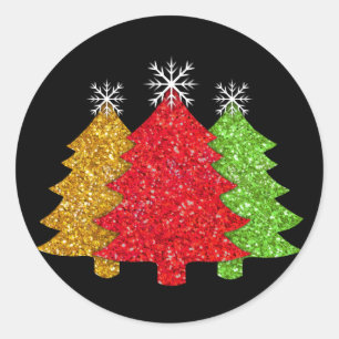 Sparkling red gold green Christmas tree snowflake Classic Round Sticker