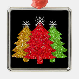 Sparkling red gold green Christmas tree snowflake Metal Tree Decoration