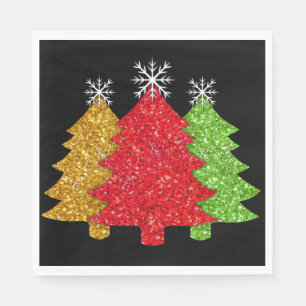 Sparkling red gold green Christmas tree snowflake Napkin