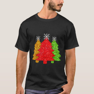 Sparkling Red Gold Green Christmas Tree Snowflake T-Shirt