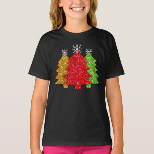 Sparkling red gold green Christmas tree snowflake T-Shirt