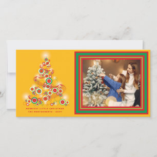 Sparkling Red Green Abstract Christmas Tree Photo Holiday Card