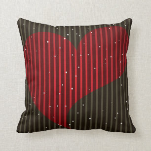 Sparkling Red Heart With Stripes Cushion