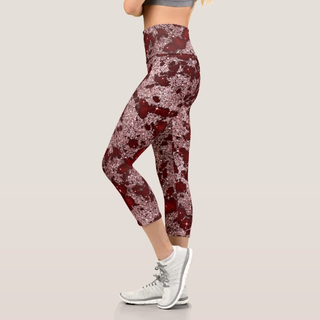 Sparkling Red Marble Capri Leggings (Left)
