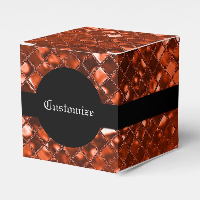 Sparkling Red Mosaic Pattern Cube Favour Box (Front Side)