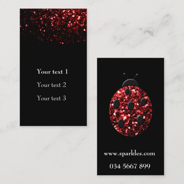 Sparkling red sparkles Ladybird Ladybug Black Business Card (Front/Back)