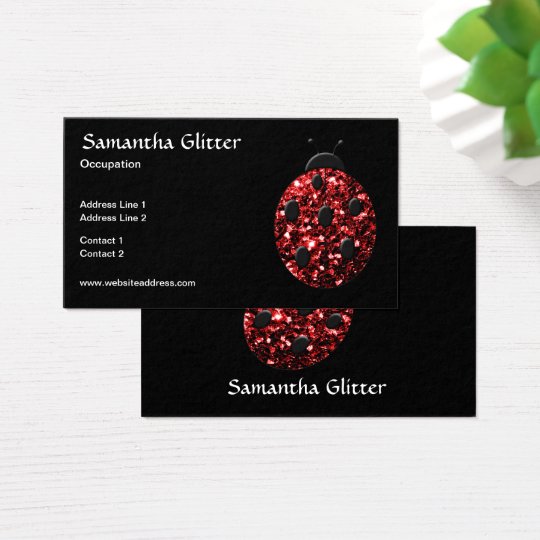 Sparkling red sparkles Ladybird Ladybug Black Business Card