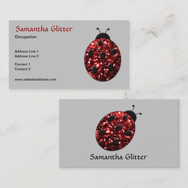 Sparkling red sparkles Ladybird Ladybug grey Business Card (Front/Back)