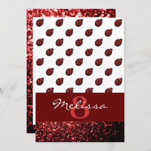 Sparkling red sparkles Ladybug Birthday Invitation