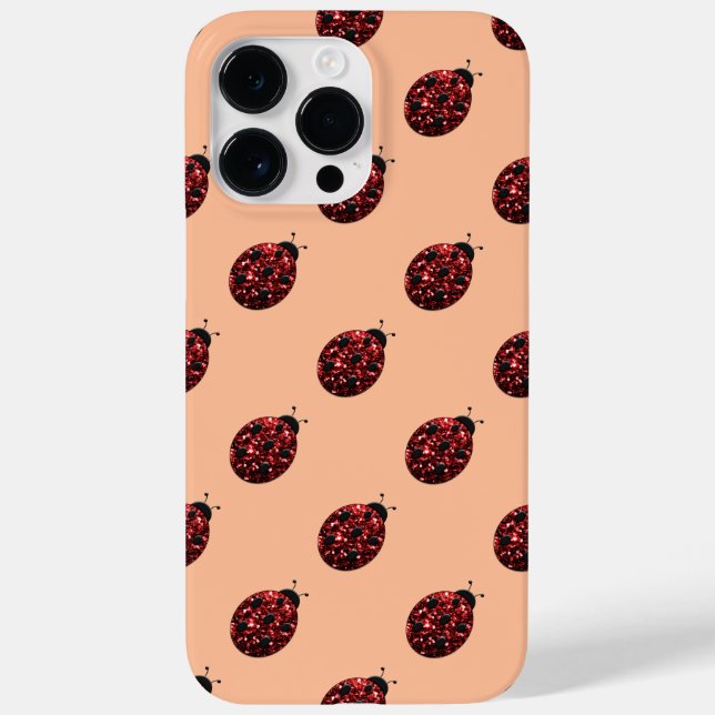 Sparkling red sparkles Ladybug pattern peach Case-Mate iPhone Case (Back)