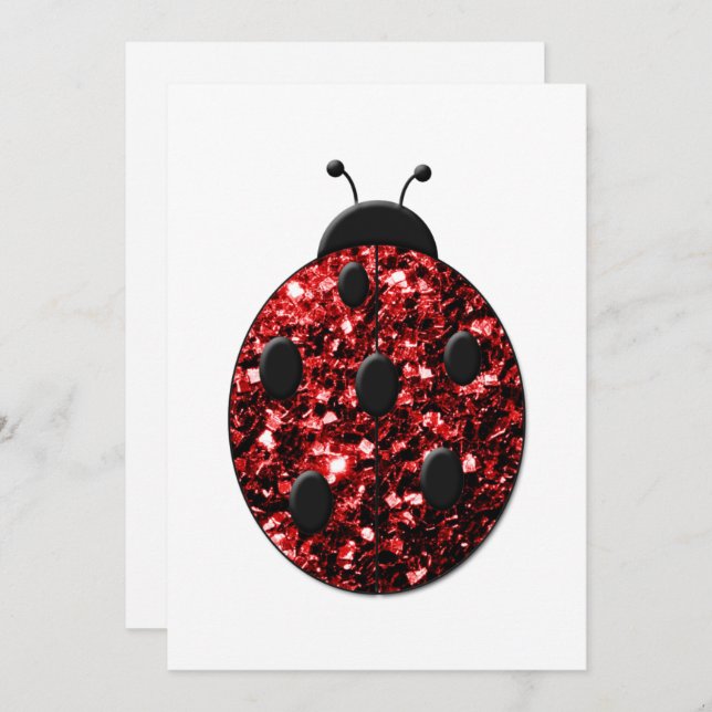 Sparkling red sparkles Ladybug Personalise Invitation (Front/Back)