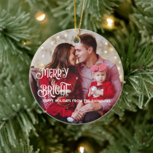 Sparkling Red Star Merry Bright Christmas Ceramic Tree Decoration