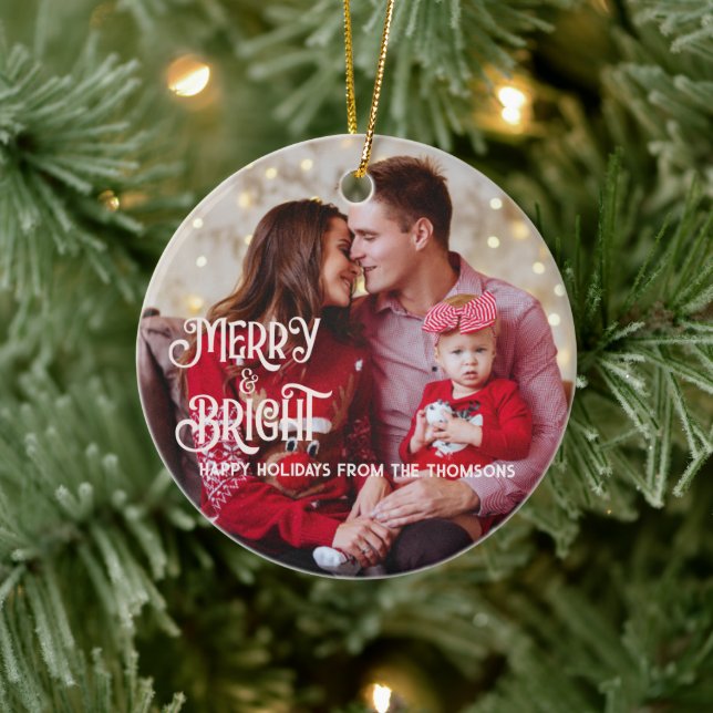Sparkling Red Star Merry Bright Christmas  Ceramic Tree Decoration (Tree)